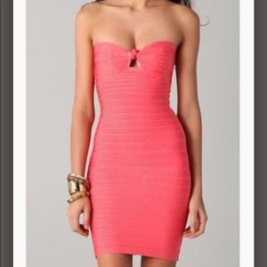HERVE LEGER ARABELLA CORAL STRAPLESS DRESS XS